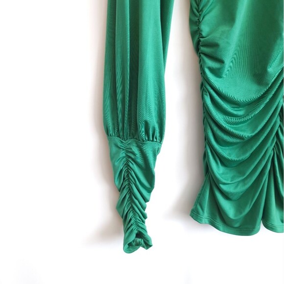 Y2k Ruched Blouse Slinky Emerald Green Long Sleeve NWT - Picture 9 of 16